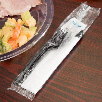 450 Plastic Cutlery Packets - Knife Fork Spoon Napkin Salt Pepper Sets | Black Plastic Silverware Sets Individually Wrapped Cutlery Kits, Bulk Utensil Cutlery Set Disposable To Go Silverware
