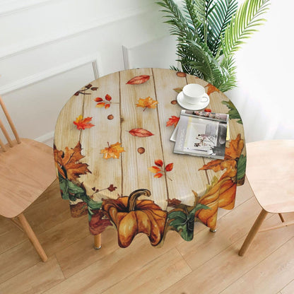 mutakin Fall Pumpkin Maple Leaf Round Tablecloth 60 Inch Washable Reusable Decoration Table Cover for Kitchen Party