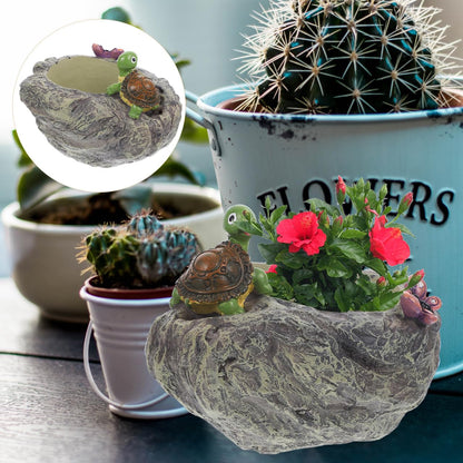 VANZACK Turtle Planter - Unique Resin Flower Pot for Succulents & Garden Decor, Cute Animal Planter for Patio, Balcony, or Outdoor Decoration (5.3x4.9 Inch)