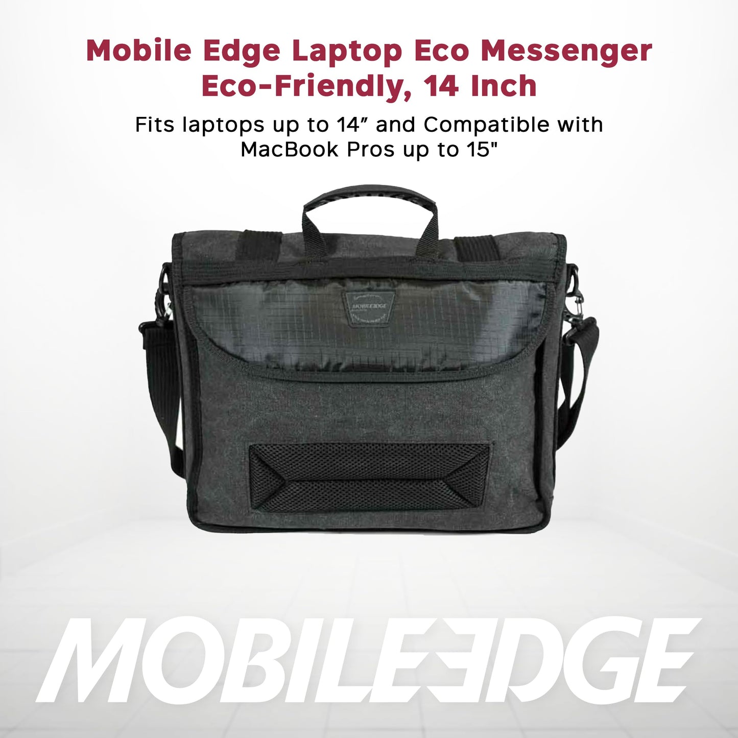 Mobile Edge ECO-Friendly Laptop Messenger Bag for Men and Women, for 14.1" PC and Compatible with MacBook 15", Cotton Canvas, Black