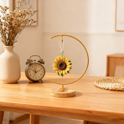 WAJJ Ornament Display Stand, 1 Pack Iron Hanging Stand Rack Holder for Hanging Glass Globe Air Plant Terrarium, Witch Ball and Home Wedding Decoration (Round Wood Gold)