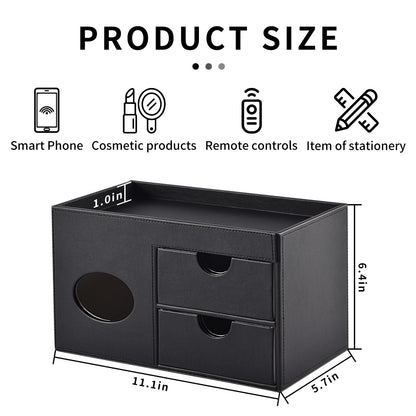 RHCSZ Square Tissue Box Cover with Drawers,Tissue Box Holder with Storage Tray, Makeup Organizer and Desk Organizer,Tissue Holders Decorative for Bathroom Vanity NightStand Dressing Table (Black)