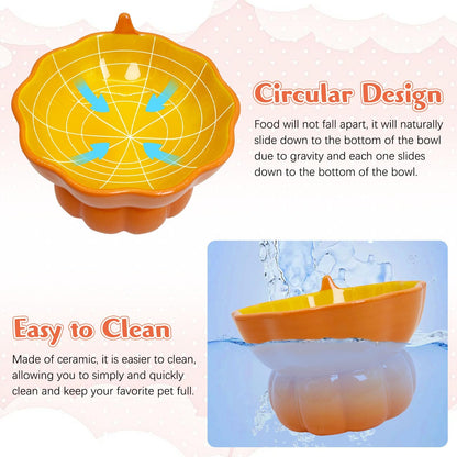 Hamiledyi Ceramic Raised Cat Bowl Tilted 15° Elevated Cat Bowl for Food or Water Anti Vomiting and Whisker Fatigue Cute Pumpkin Shaped Pet Feeder Bowl for Indoor Cats Kitten and Dogs (Orange Pumpkin)
