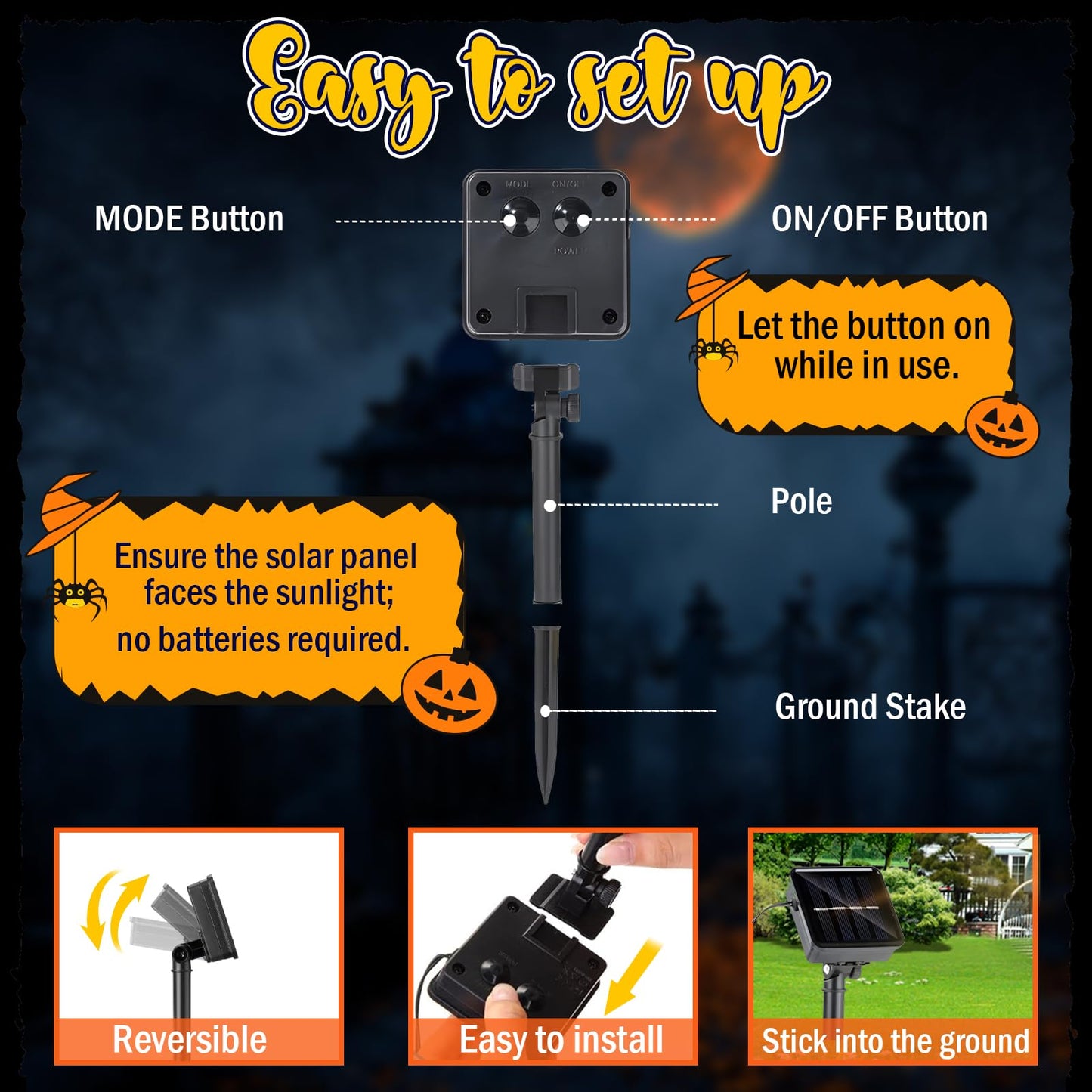 GOAUS Halloween Garden Flag Solar Lighted, Witch Ghost Decorations Outdoor, Double Sided Oxford Decorative Flag for Lawn Yard Outside Decor, 12x18 Inches