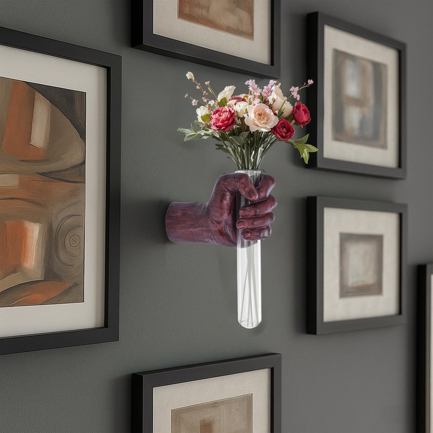 XYQXYQ Wall Sculptures, Hand Vases Home Decor, Wall Mount Art Sculpture, Unique Wall Art Statue, Funky Flower Vase Decorations, Modern Eclectic Hanging Decor,Glass Test Tube Vase