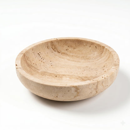Natural Marble Travertine Decorative Bowl: 7.8" Honed Yellow Stone Catch All Bowl for Keys Entryway Table - Organic Modern Centerpiece Key Dish for Coffee Table Decor, Bedside Ring Jewelry Holder Tray