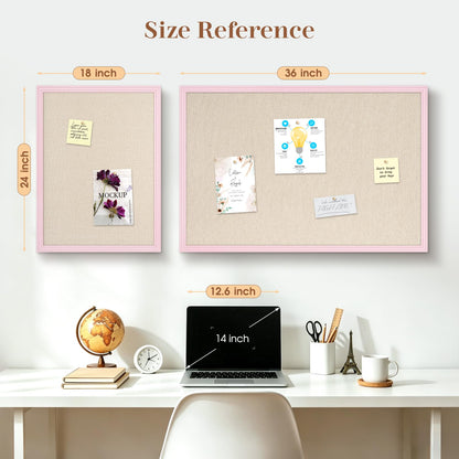 DOLLAR BOSS Linen Bulletin Board 36" x 24", Decorative Cork Boards for Walls with White Wood Frame, Premium Fabric Pin Board for Office, Home & School Room Decor, Pink