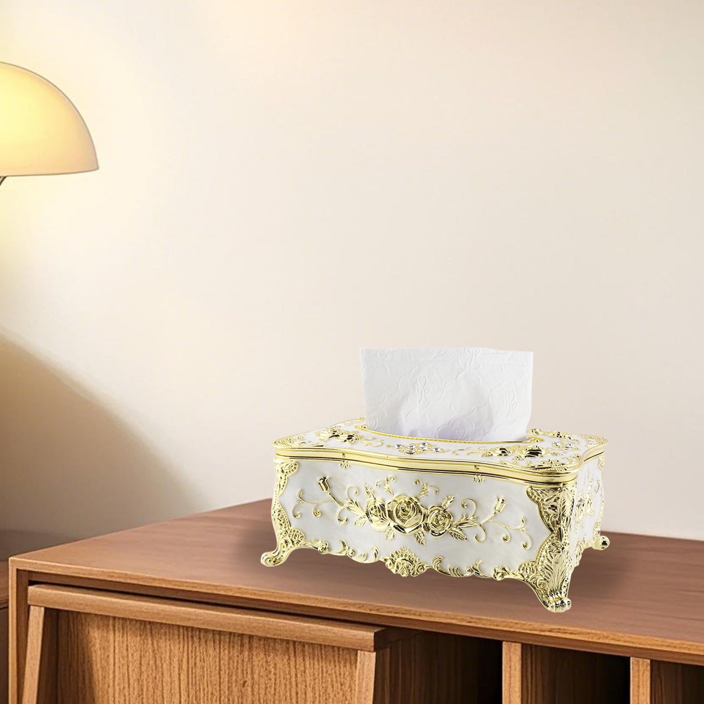 Geesatis Tissue Box Cover Tissue Box Holder Facial Tissue Paper Organizer Luxury Facial Napkin Holder for Home, Gold, 1 Pcs