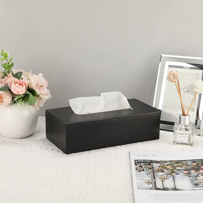 Sumnacon Rectangular Tissue Box Cover - Stylish Stainless Steel Tissue Box Holder, Modern Metal Facial Tissue Holder for Dresser Table Night Stand Bathroom Vanity Home Office Bar Decor, Black
