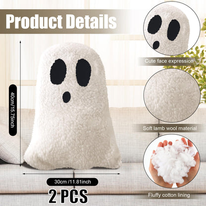 Kigley 2 Pcs Ghost Shaped Pillows Halloween Throw Pillows for Sofa Bed Couch Ghost Decor Stuffed for Halloween Party Outdoor Home Decorations Cushion (15.75 x 11.81 Inch)