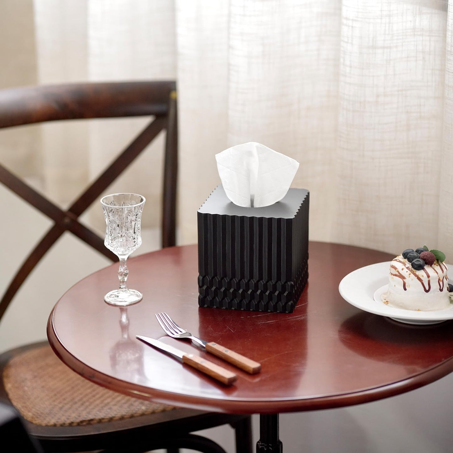 Black Tissue Box Cover Square, Tissue Box Holder for Bathroom Countertop,Vanity, Tabletop, Bedroom Night Stand,Office and Living Room Decorative - Modern Geometric Striped Tissue Paper Dispenser