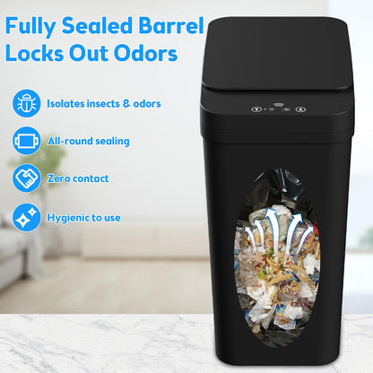 Bathroom Trash Can with Lid, KOEYLE 2 Pack 2.2 Gallon Automatic Touchless Garbage Can, Small Motion Sensor Smart Trash Can, Slim Waterproof Trash Bin for Bedroom, Bathroom, Office, Living Room (Black)