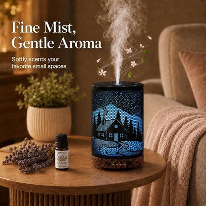 Essential Oil Diffuser, 120 ml Aromatherapy Diffuser with 7 Color Lights, Auto Shut-Off and 4 Timer Settings, Ultrasonic Cool Mist Diffuser for Home Room Office (Winter Cabin)