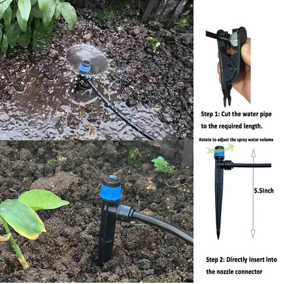 Drip Irrigation System with Water Timer for Garden,Main ID 1/2inch 32Ft and 1/4inch 136Ft Water Hose, 2-Zone Watering System Sufficient Water Pressure, Irrigation Dripper Waterflow Evenly Easy DIY