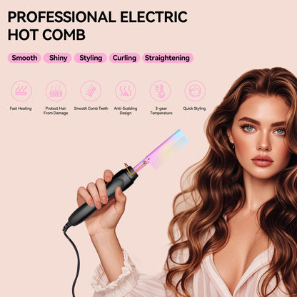 Electric Hot Comb Hair Straightener Heat Pressing Comb Curling Flat Iron Curler Hair Straightener Brush for Natural Black,Anti-Scald Beard Straightening Electric Press Comb