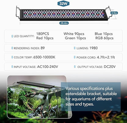 hygger Sun Moon LED Aquarium Light, Full Spectrum Fish Tank Light Day-Night Dual Timer, Adjustable 6 Timer 10 Brightness 8 Colors for Planted Freshwater Tank