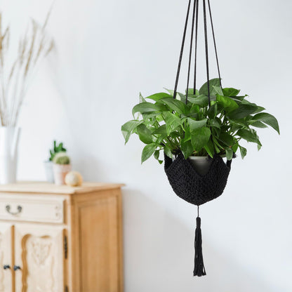 Shappy 3 Pack Boho Macrame Plant Hanger, Large Hanging Planter Plant Holder Pot Hanger Hanging Basket Wall Planters, Plants Lover Gift for Indoor Garden (Classic,Black)