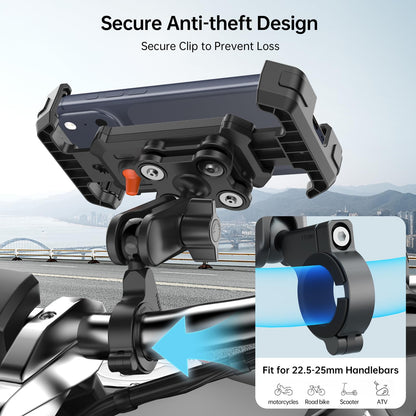 SEAJIC Motorcycle Phone Mount with Vibration Dampener & Security Lock, 720° Adjustable Bike Phone Holder Handlebar, Anti-Theft Motorcycle Phone Holder for iPhone 17/16/15/14/13 Series, 4.5-6.8" Phones