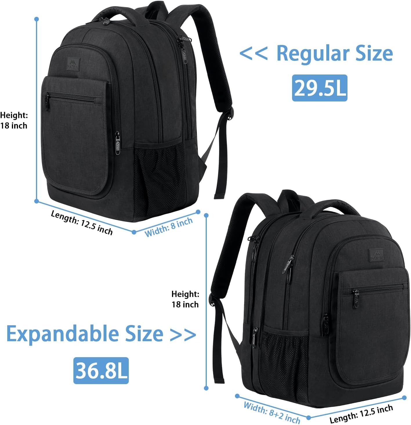 MATEIN Backpack for School, Expandable College Backpack for Boys Girl, Water Resistant Large Bookbag for Men Women, 15.6 inch Laptop Bag, Anti Theft Travel Daypack, Black
