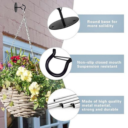 Taeekiy 4 Pcs Black Ceiling Hooks for Hanging Plants Holder with Safety Buckle,Ceiling Decor Hook Heavy Duty,Metal Plant Hanger Indoor&Outdoor.Hooks for Hanging Plants,Wind Chime,Bird Feeders (Black)
