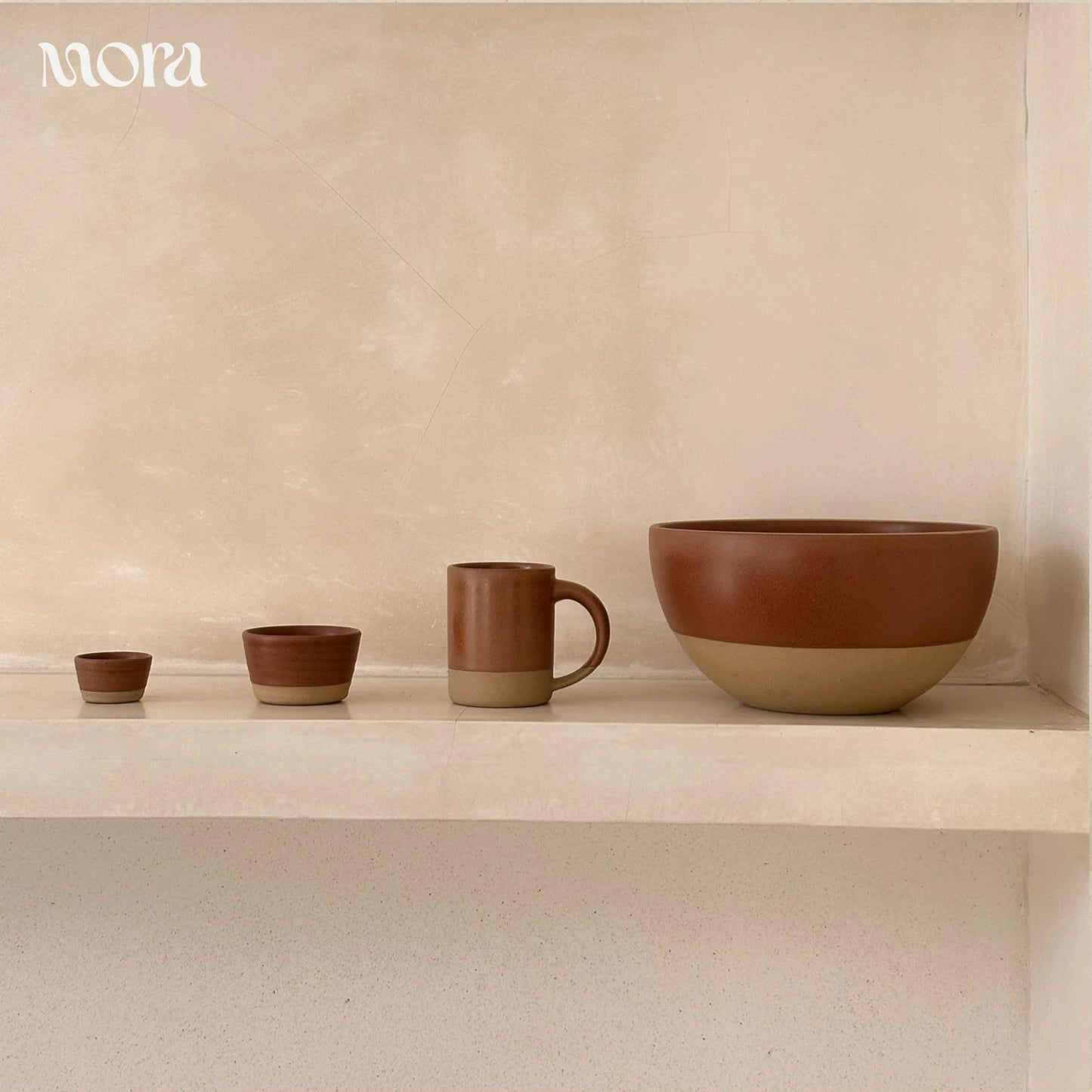 MORA Jumbo and Large Bowls Set of 2, 2.5 and 1.5 Qt Ceramic Pottery Mixing Bowls - Microwave and Dishwasher Safe - Terracotta & Peppercorn