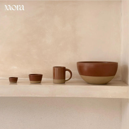 MORA Jumbo and Large Bowls Set of 2, 2.5 and 1.5 Qt Ceramic Pottery Mixing Bowls - Microwave and Dishwasher Safe - Terracotta & Peppercorn