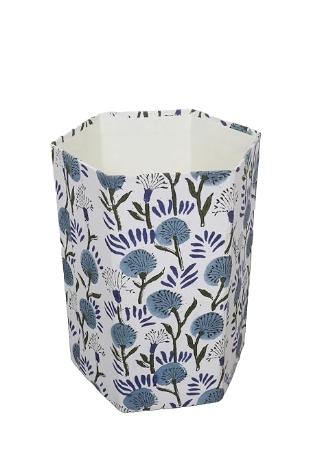 Generic 3.3 Gallon Cotton Hand Block Printed Paper Waste Basket |Small Decorative Trash Can for Housewarming Gifts in Living Room, Bedroom, Bathroom | Eco-Friendly, Plastic-Free (1, MULTI COLOR)