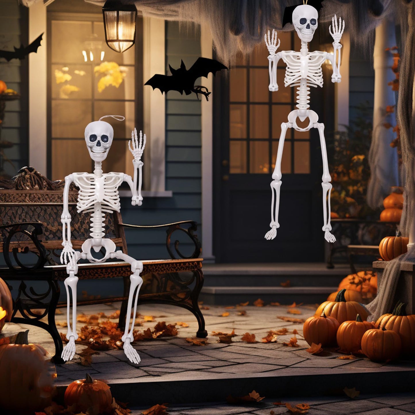 QSBOFOST 2Pack Skeletons Decorations,3FtLife Size Skeleton Posable Skeleton with Movable Joints for Halloween Decorations