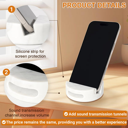 CHISELED ST DF SK Elegant and Versatile White Marble Phone Stand with Sound Amplified Output iPhone Phone Holder Function for Office Desk,Kitchen Counter,Bathroom,and Bedside