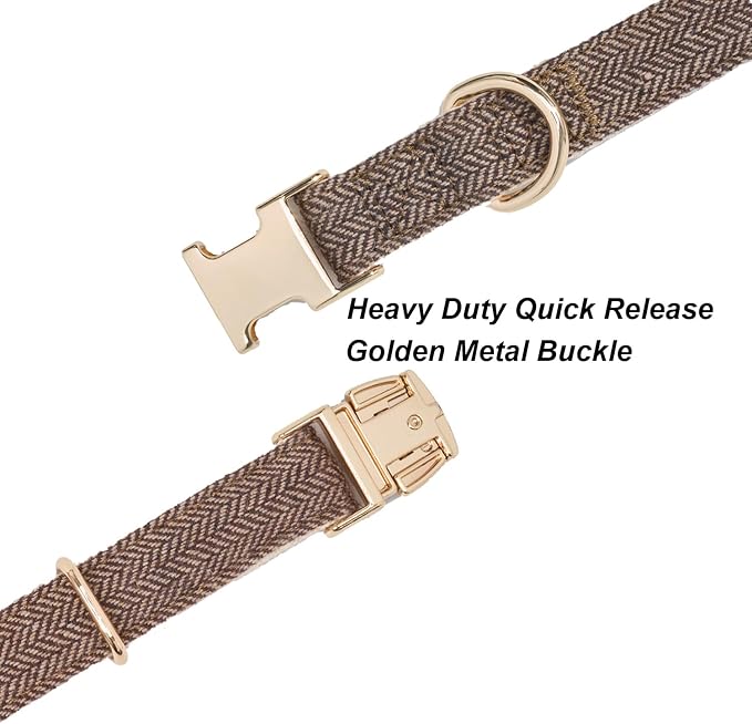 Soft Cotton Hemp Dog Collar with Metal Buckle Adjustable Tweed Dog Collars for Small Medium Large Dogs(Coffee,Large)