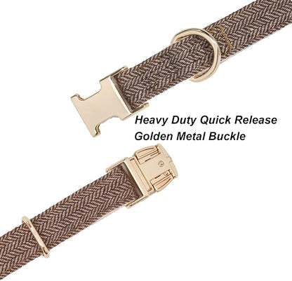 Soft Cotton Hemp Dog Collar with Metal Buckle Adjustable Tweed Dog Collars for Small Medium Large Dogs(Coffee,Small)