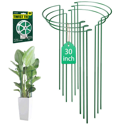 LKSSZS 6 Pack 30 inch Plant Support Stakes, Heavy-Duty Half Round Peony Support, Garden Plant Stakes Cage for Outdoor Plants, Peony, Tomato, Hydrangea, (15In Support +15In Stainless Extension Tubes)
