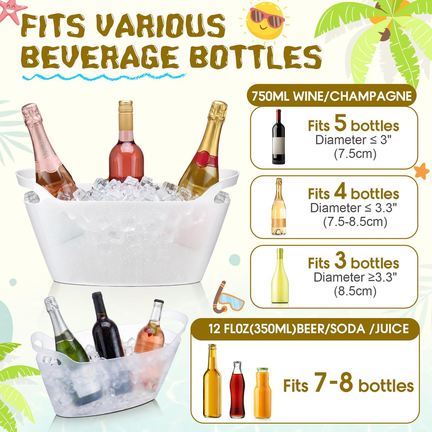 meekoo 6 Pack 6l Ice Bucket for Parties, Plastic Beverage Tub with Handles, Portable Ice Drink Bucket for Wine, Champagne, Beer, Cocktail, Large Drink Chiller for Wedding, Bar, Picnic, Pool(Clear)