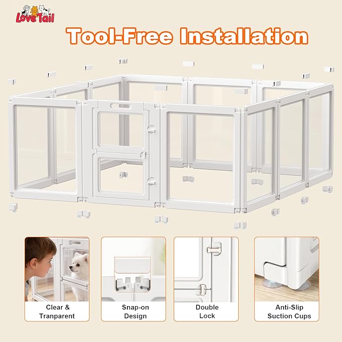 Acrylic Dog Playpen,Clear Plastic Dog Play Pen Indoors,Easy Assemble Dog Playpen-Puppy Playpen,Rabbit and Cat, Small Pet Pen, Dog Pen Indoor (White, 30.3" H, 12PCS)