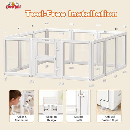 Acrylic Dog Playpen,Clear Plastic Dog Play Pen Indoors,Easy Assemble Dog Playpen-Puppy Playpen,Rabbit and Cat, Small Pet Pen, Dog Pen Indoor(White, 23.6" H, 12PCS)
