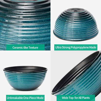RICH ATLAS 2 Pack 10 Inch Plant Pots,Durable Decorative Flower Pots Planters with Drainage Hole for Indoor and Outdoor Plants,Flowers,Succulents, Blue