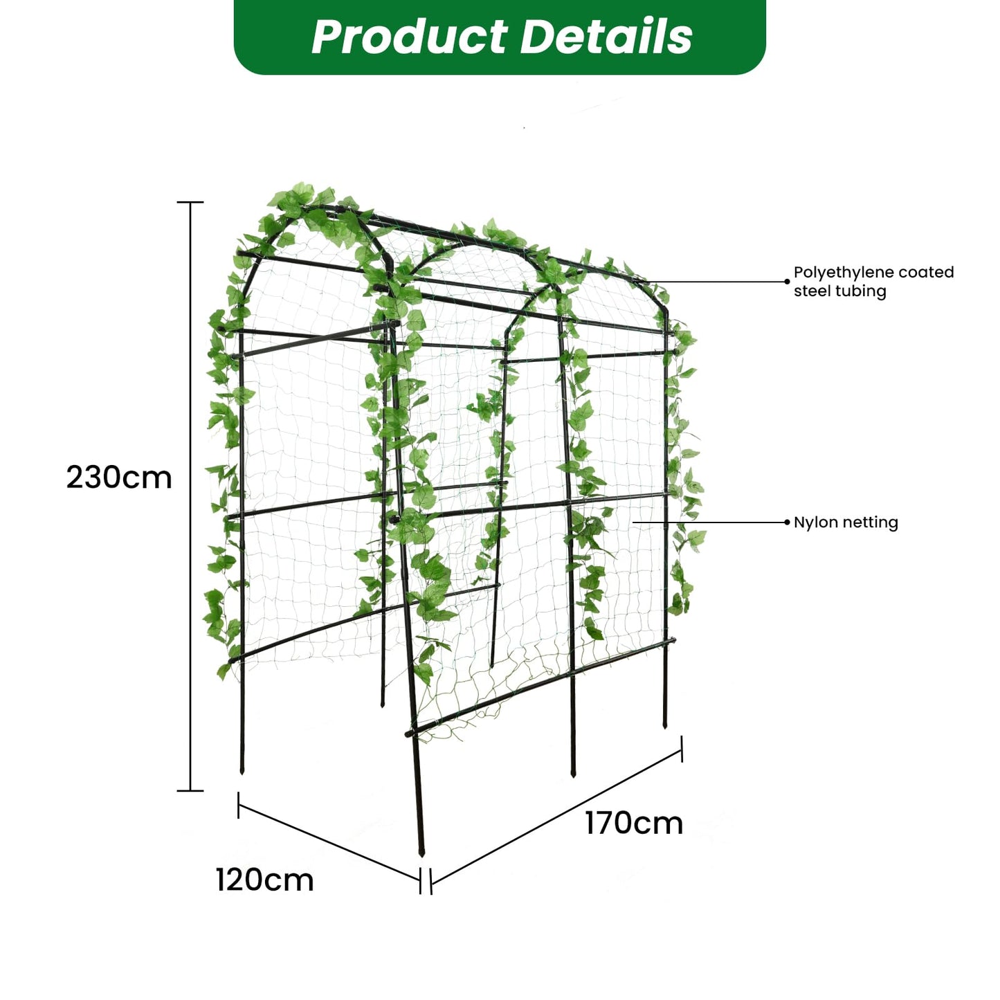 PKBD Tall Garden Arch Trellis for Climbing Plants Outdoor, 7.5 ft Tall Polyethylene-Coated Stainless Steel Garden Arch for Climbing Vine Vegetable/Fruit/Flower, Cucumber Trellis for Raised Bed, Black