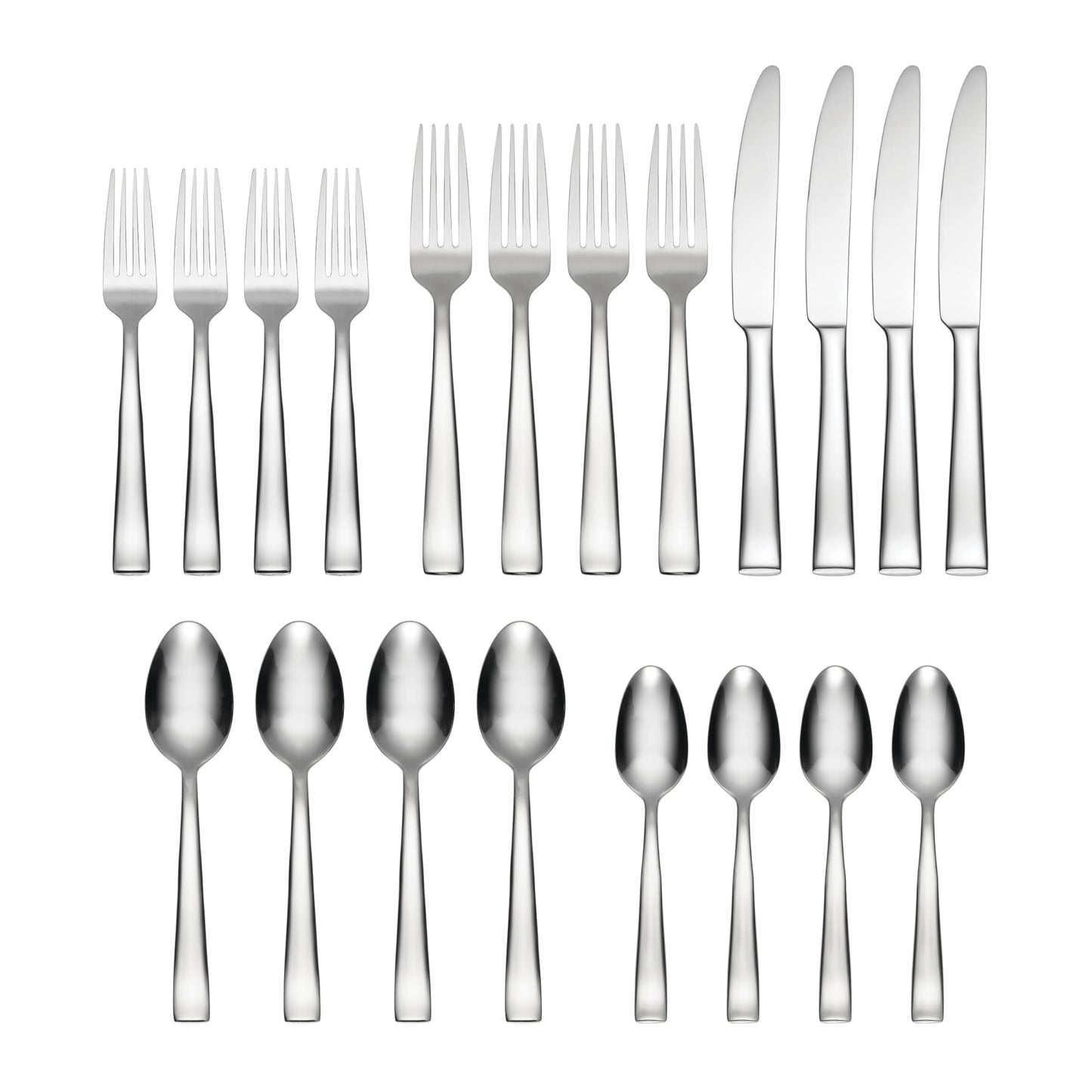 Oneida Silverware Set, Monolith 20-Piece Everyday Flatware Set, Service For 4, 18/0 Stainless Steel, Knives Spoons And Forks Sets, Dishwasher Safe, Home And Kitchen Utensils (Silver, 20 Piece)