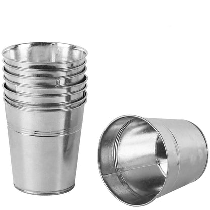 KINJOEK 8 Packs 4.72 x 4.72 x 3.54 Inch Galvanized Bucket Metal Planter, Silver Round Flower Metal Pots for Plants,Balconies,Centerpiece, Gardens, Patios, Office, Parties, Weddings