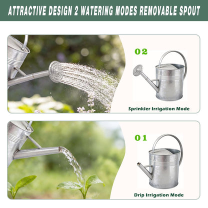9.5L Metal Watering Can for Outdoor Garden, Galvanized Steel Large Watering Can Pot with Top Handle and Long Spout, Rust-Resistant Water Can for Flower, Lawns, and Farm Use