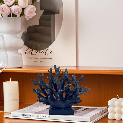 Elegondrar 5.8" H Dark Blue Coral Decor - Resin Coral Statue, Nautical Decor for Home, Bedroom, Bathroom, Living Room, Ocean Themed Cabinet Shelf Tabletop Decoration