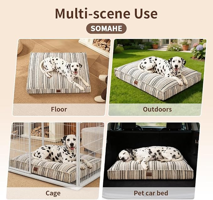SOMAHE 4 Inch Orthopedic Dog Bed for Crate, 35 x 27 Inch, Coffee Chenille | Washable Removable Cover, Waterproof Inner Liner, Non-Slip Bottom, Orthopedic Dog Crate Mattress for Medium & Large Dogs