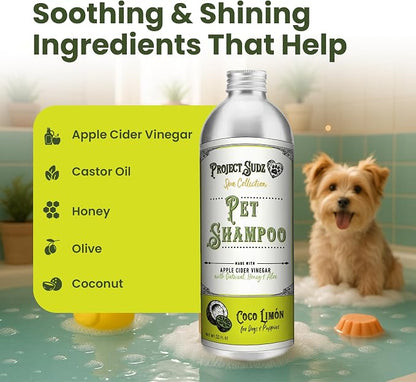 Project Sudz Spa Collection Liquid Shampoo – Coco Limone | Nourishing Natural Pet Shampoo with Coconut & Lemon | Gentle, Eco-Friendly, Safe for Dogs & Cats