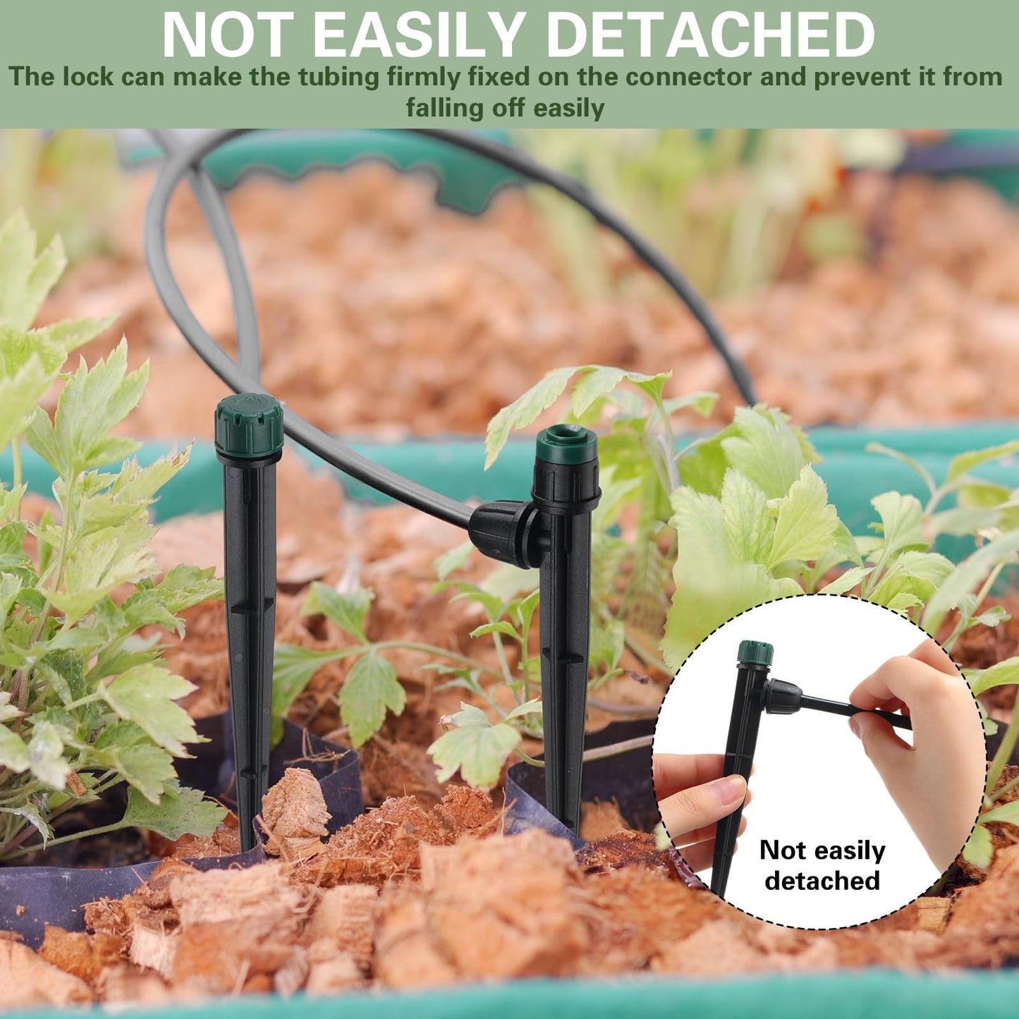 Glooglitter 100 Pcs Drip Irrigation Emitters for 1/4" Tubing 50 Micro Irrigation Emitters Sprayer 50 Adjustable 360 Degree Water Flow Drippers for Garden Irrigation System(Green, Latch)