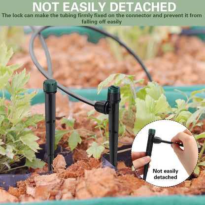 Glooglitter 100 Pcs Drip Irrigation Emitters for 1/4" Tubing 50 Micro Irrigation Emitters Sprayer 50 Adjustable 360 Degree Water Flow Drippers for Garden Irrigation System(Green, Latch)
