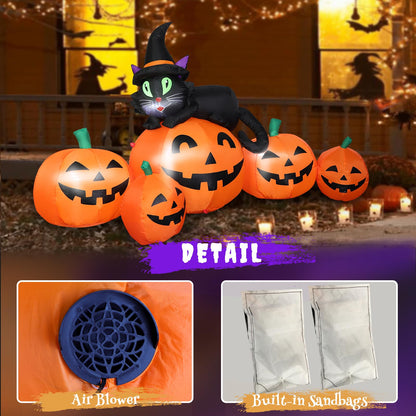 5FT Halloween Inflatable Pumpkin Outdoor Decoration, Lighted Blow Up Yard Decor, 5PCS Pumpkins with Witch’s Black Cat Built-in LED Lights for Balcony Home Holiday Party Lawn Patio Outside Events Prop