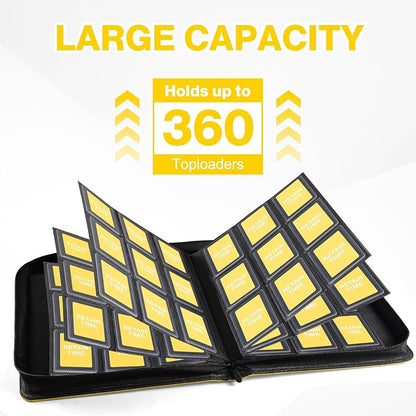 Toploader Binder, Holds 360 Toploaders, 100 Toploaders INCLUDED, 9-Pocket PU Cover Top Loader Binder for 3" x 4" Rigid Toploader, Ringless Double-Sided Toploader Card Binder for TCG, Sport Cards