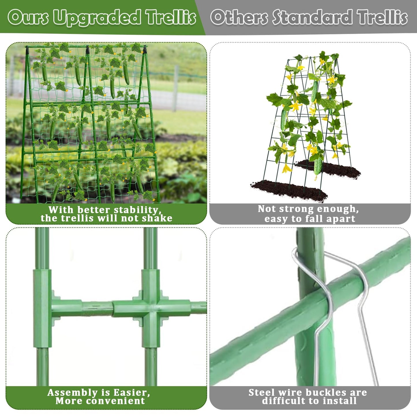 2 Packs Cucumber Trellis for Raised Beds, 31 X 47 Inch Adjustable Size A-Frame Garden Trellis for Climbing Plant Outdoors with Climbing Net and Plant Support Clip for Vegetable Grape Garden Supplies