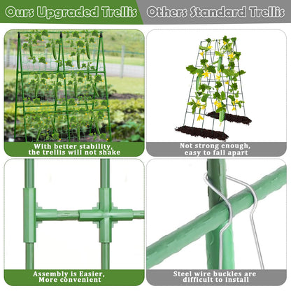 2 Packs Cucumber Trellis for Raised Beds, 31 X 47 Inch Adjustable Size A-Frame Garden Trellis for Climbing Plant Outdoors with Climbing Net and Plant Support Clip for Vegetable Grape Garden Supplies