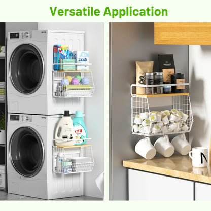 Ofiray-home Magnetic Shelf for Fridge with Wood Lid, Fruit Potato and Onion Storage Bins, Pantry Organizers & Storage, Large Container Magnetic Spice Rack for Refrigerator, Kitchen Counter, Cabinet